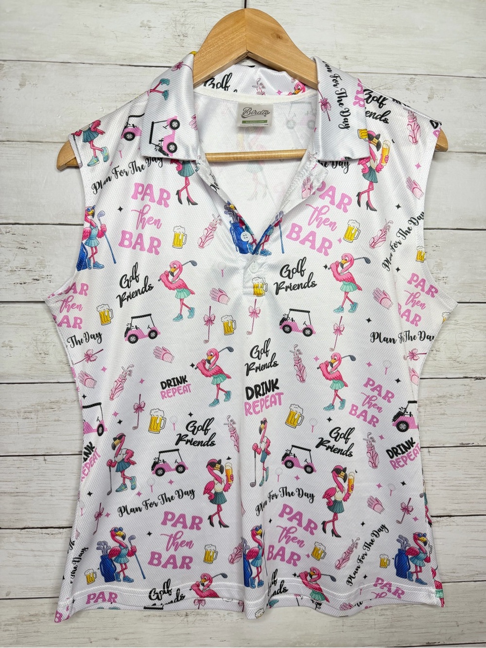 Birdie Flamingo Golf Print Sleeveless Tank Top Size Large